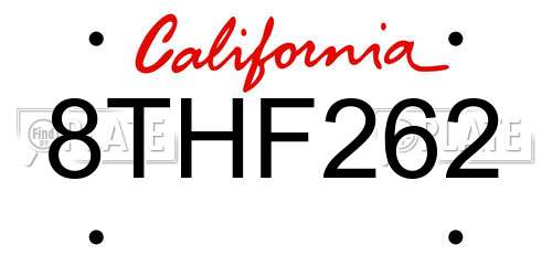 8THF262 California License Plate