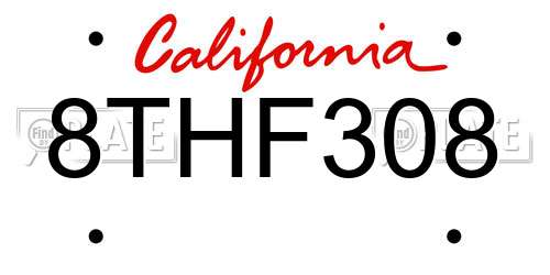 8THF308 California License Plate