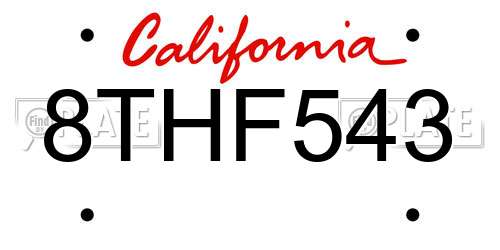 8THF543 California License Plate