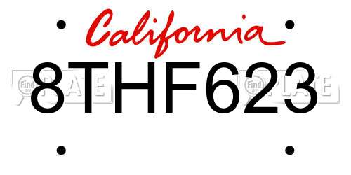 8THF623 California License Plate