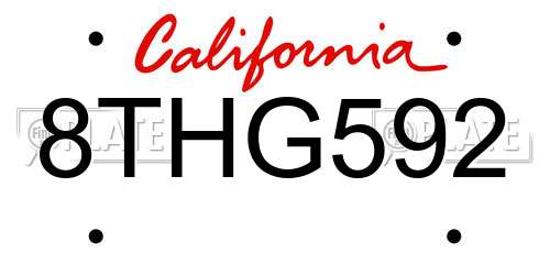 8THG592 California License Plate