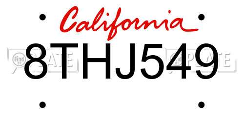 8THJ549 California License Plate