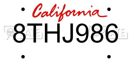 8THJ986 California License Plate