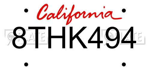 8THK494 California License Plate