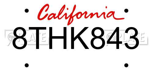 8THK843 California License Plate