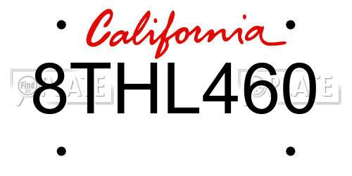 8THL460 California License Plate