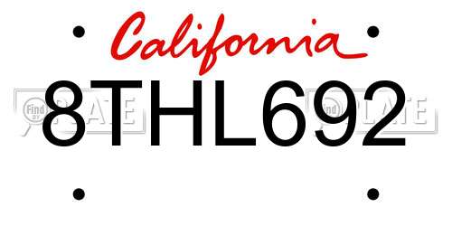 8THL692 California License Plate