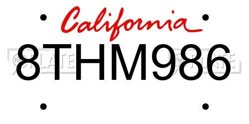 8THM986 California License Plate