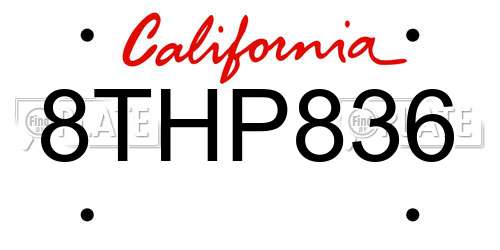 8THP836 California License Plate