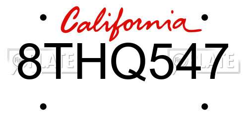 8THQ547 California License Plate