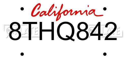 8THQ842 California License Plate