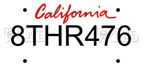 8THR476 California License Plate