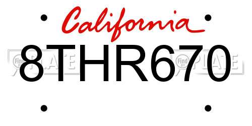 8THR670 California License Plate