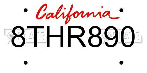 8THR890 California License Plate