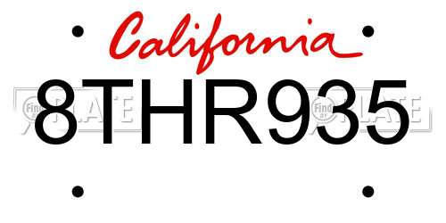 8THR935 California License Plate