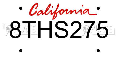 8THS275 California License Plate