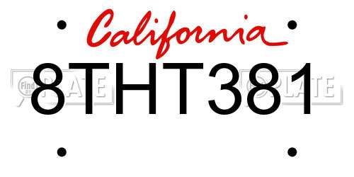 8THT381 California License Plate
