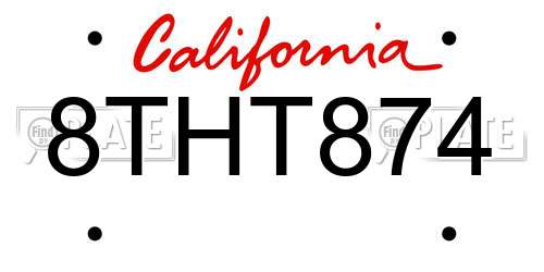 8THT874 California License Plate