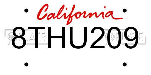 8THU209 California License Plate