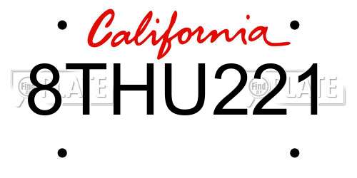 8THU221 California License Plate
