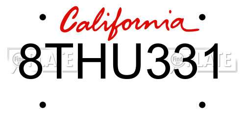 8THU331 California License Plate