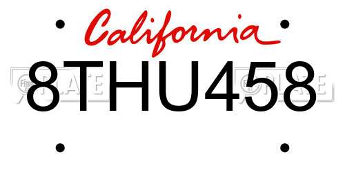 8THU458 California License Plate