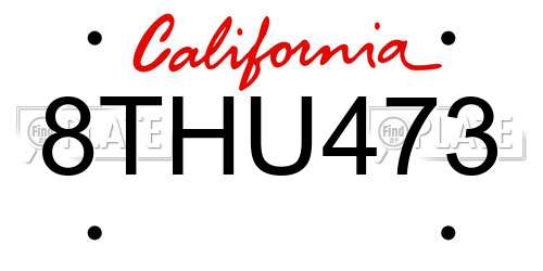8THU473 California License Plate