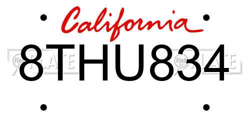 8THU834 California License Plate