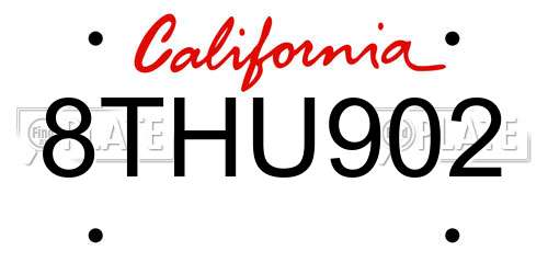 8THU902 California License Plate