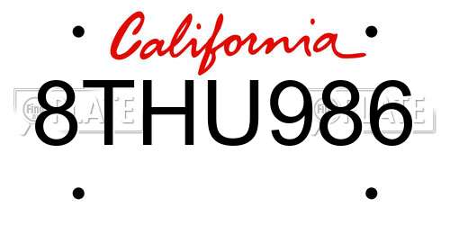 8THU986 California License Plate