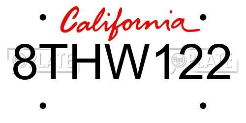 8THW122 California License Plate