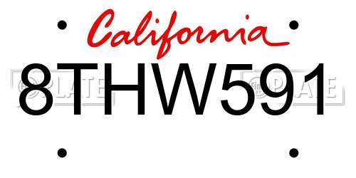 8THW591 California License Plate