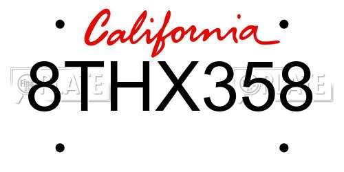 8THX358 California License Plate