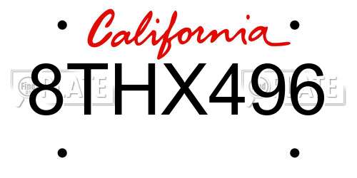 8THX496 California License Plate