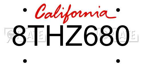 8THZ680 California License Plate