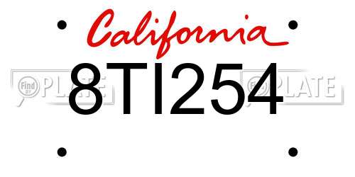 8TI254 California License Plate