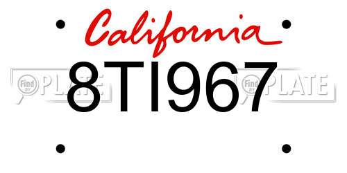 8TI967 California License Plate