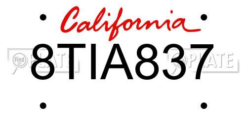 8TIA837 California License Plate