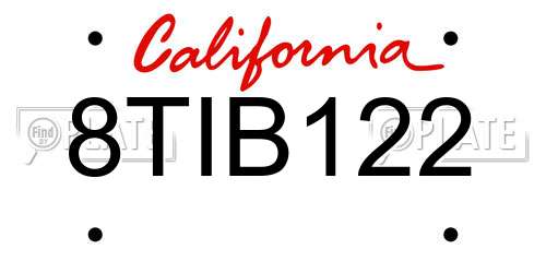 8TIB122 California License Plate