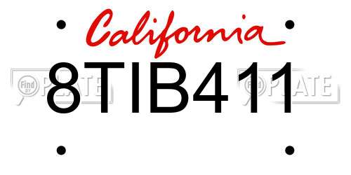 8TIB411 California License Plate