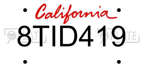 8TID419 California License Plate