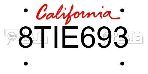 8TIE693 California License Plate