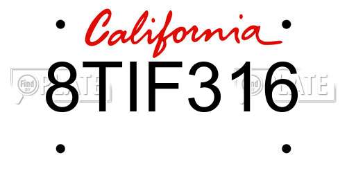 8TIF316 California License Plate