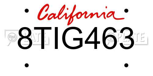 8TIG463 California License Plate