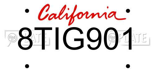8TIG901 California License Plate