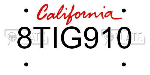 8TIG910 California License Plate