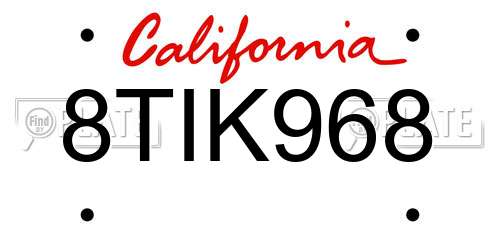 8TIK968 California License Plate