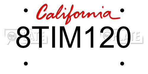 8TIM120 California License Plate