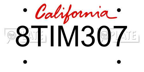 8TIM307 California License Plate