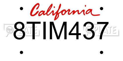 8TIM437 California License Plate